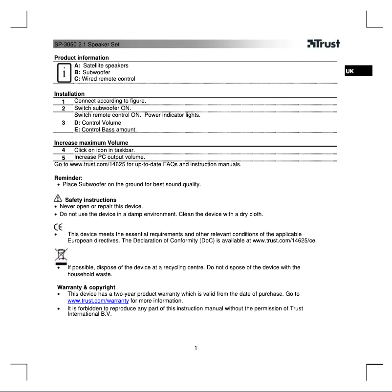 Página 1 del manual Manual de usuario Trust SP-3050