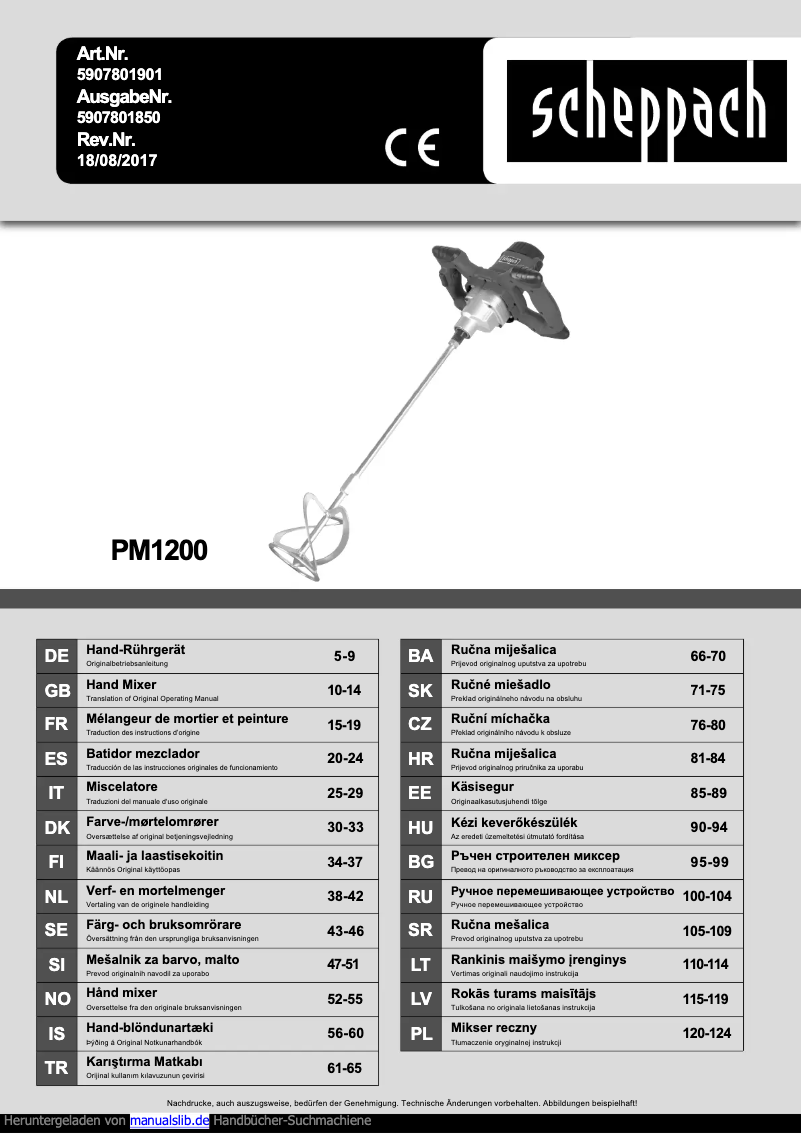 Página 1 del manual Manual de usuario Scheppach PM1200