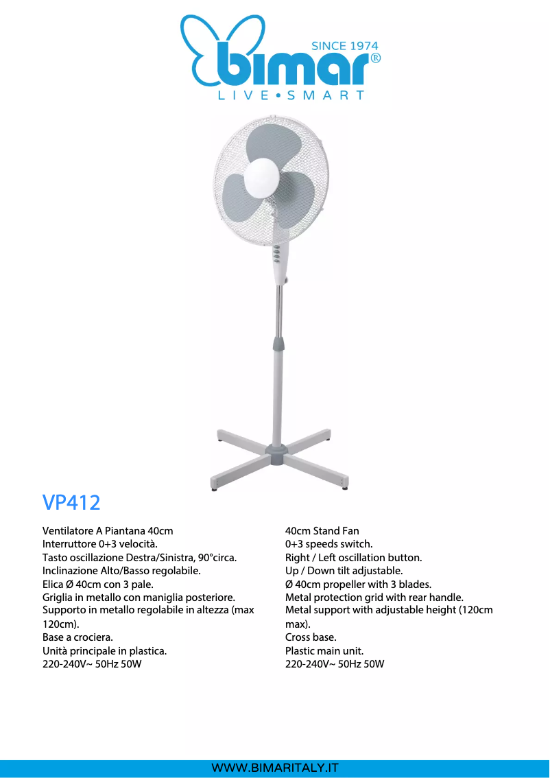 Página 1 del manual Ficha técnica Bimar VP412