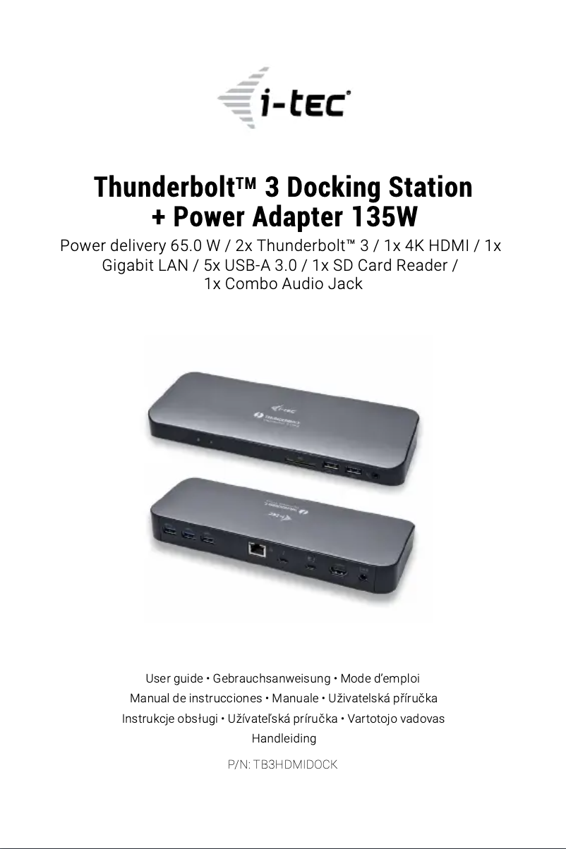 Imagen de la primera página del manual del dispositivo TB3HDMIDOCK