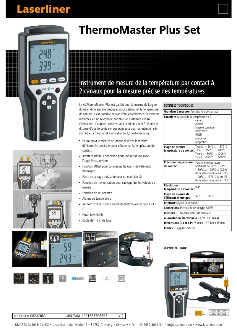 Página 1 del manual Ficha técnica Laserliner ThermoMaster Plus Set