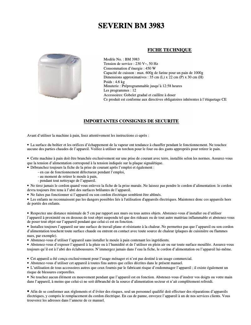 Página 1 del manual Manual de usuario Severin BM 3983