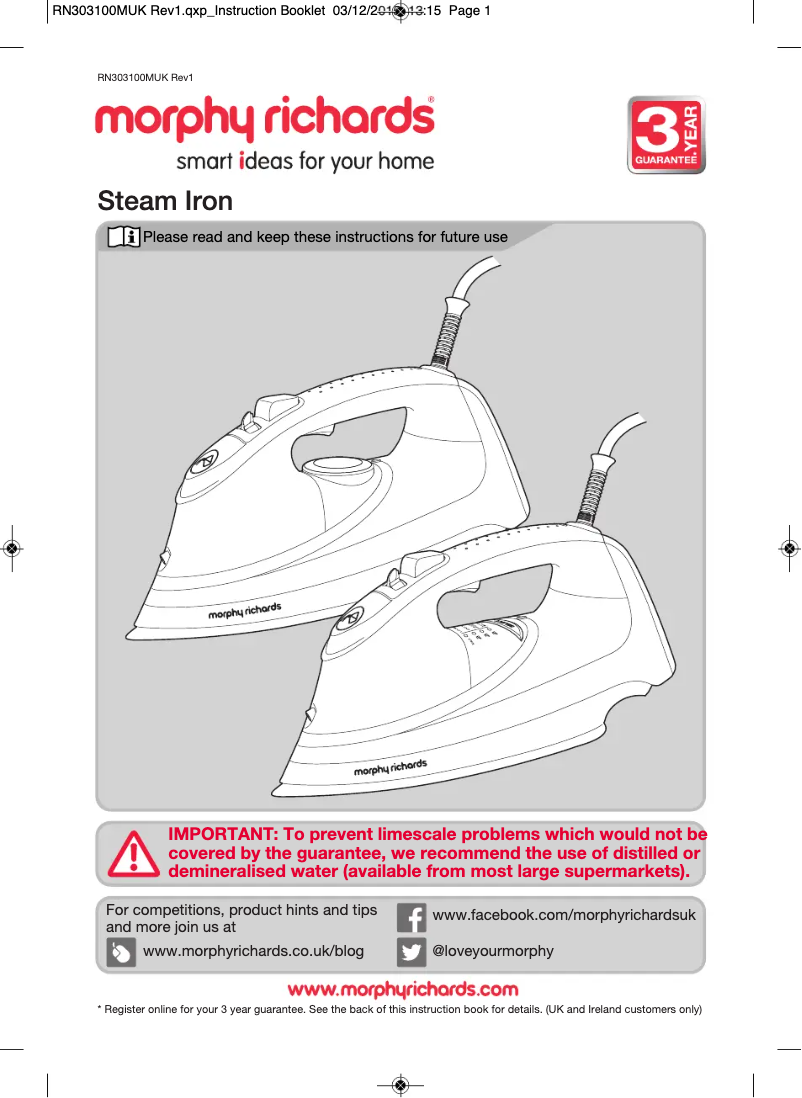 Página 1 del manual Manual de usuario Morphy Richards TurboSteam Pro 303125