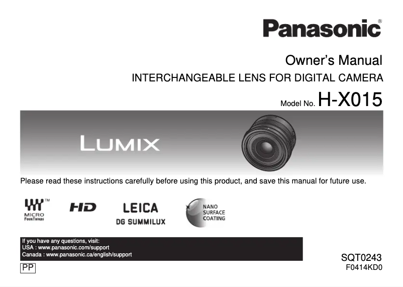 Imagen de la primera página del manual del dispositivo LUMIX G LEICA DG SUMMILUX