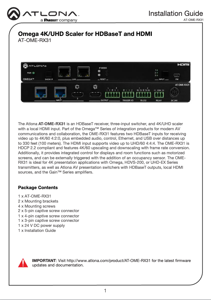 Imagen de la primera página del manual del dispositivo AT-OME-RX31