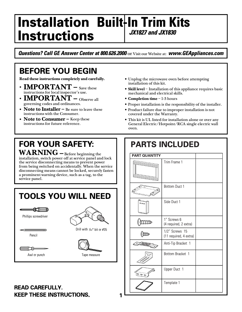 Página 1 del manual Manual de usuario GE JX1827AB