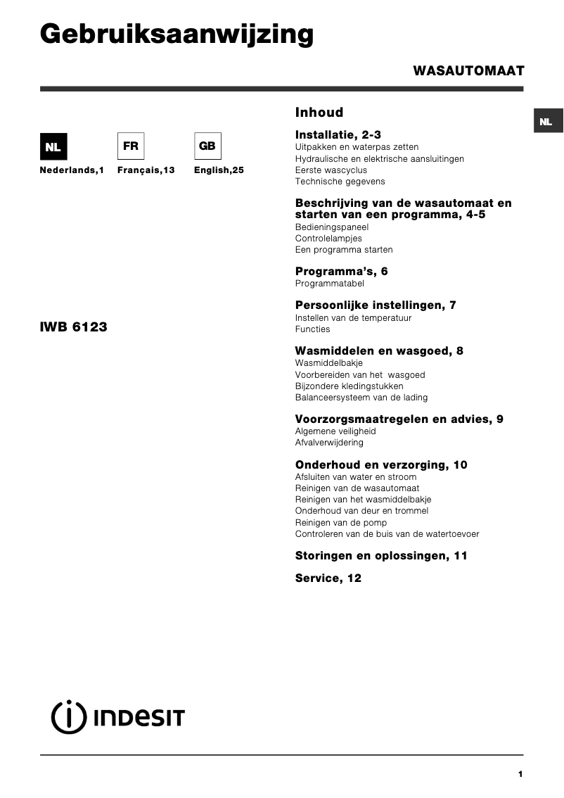 Página 1 del manual Manual de usuario Indesit IWB 6123