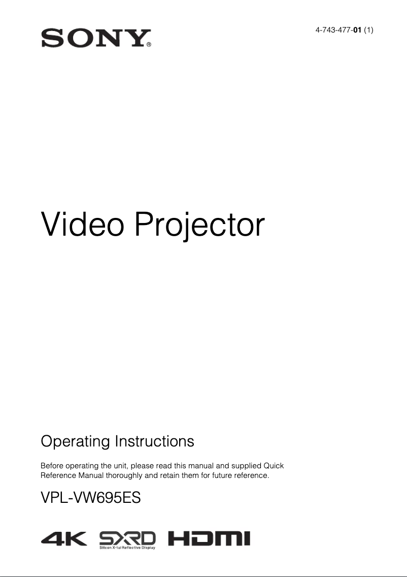 Imagen de la primera página del manual del dispositivo VPL-VW695ES