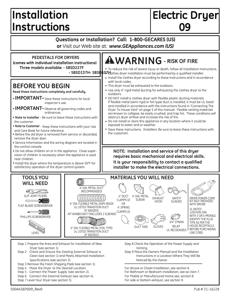 Página 1 del manual Guía de instalación GE DCVH680EJMR