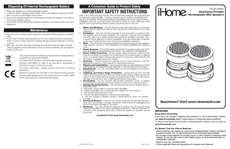 Imagen de la primera página del manual del dispositivo iHM62
