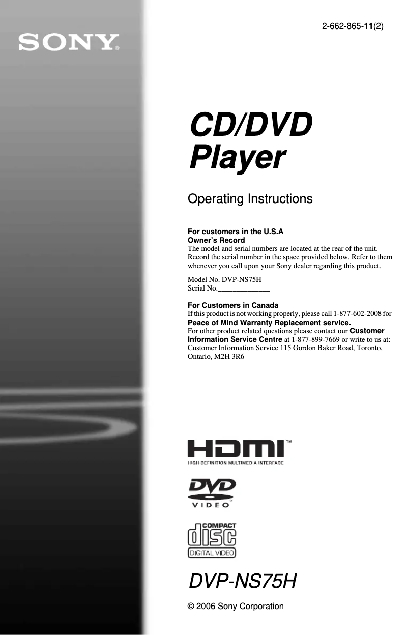 Página nº 1 - Manual de usuario Sony DVP-NS75H