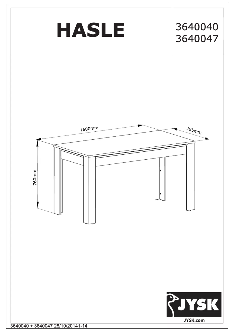 Página nº 1 - Manual de usuario JYSK Hasle (80x160x76)