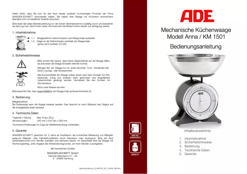 Página 1 del manual Manual de usuario ADE Anna KM 1501