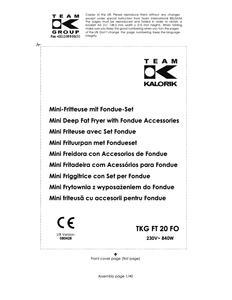 Página 1 del manual Manual de usuario Team TKG FT 20 FO