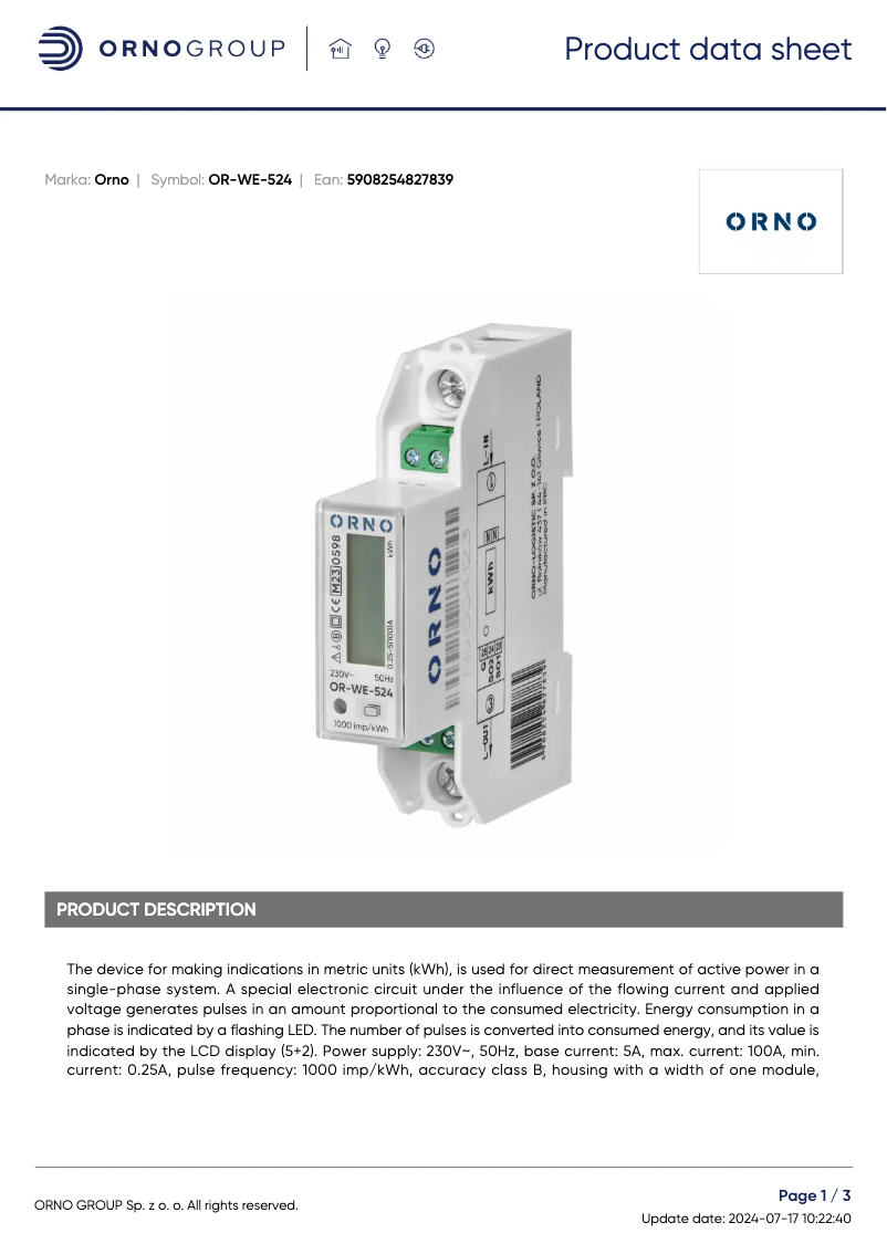 Imagen de la primera página del manual del dispositivo OR-WE-524
