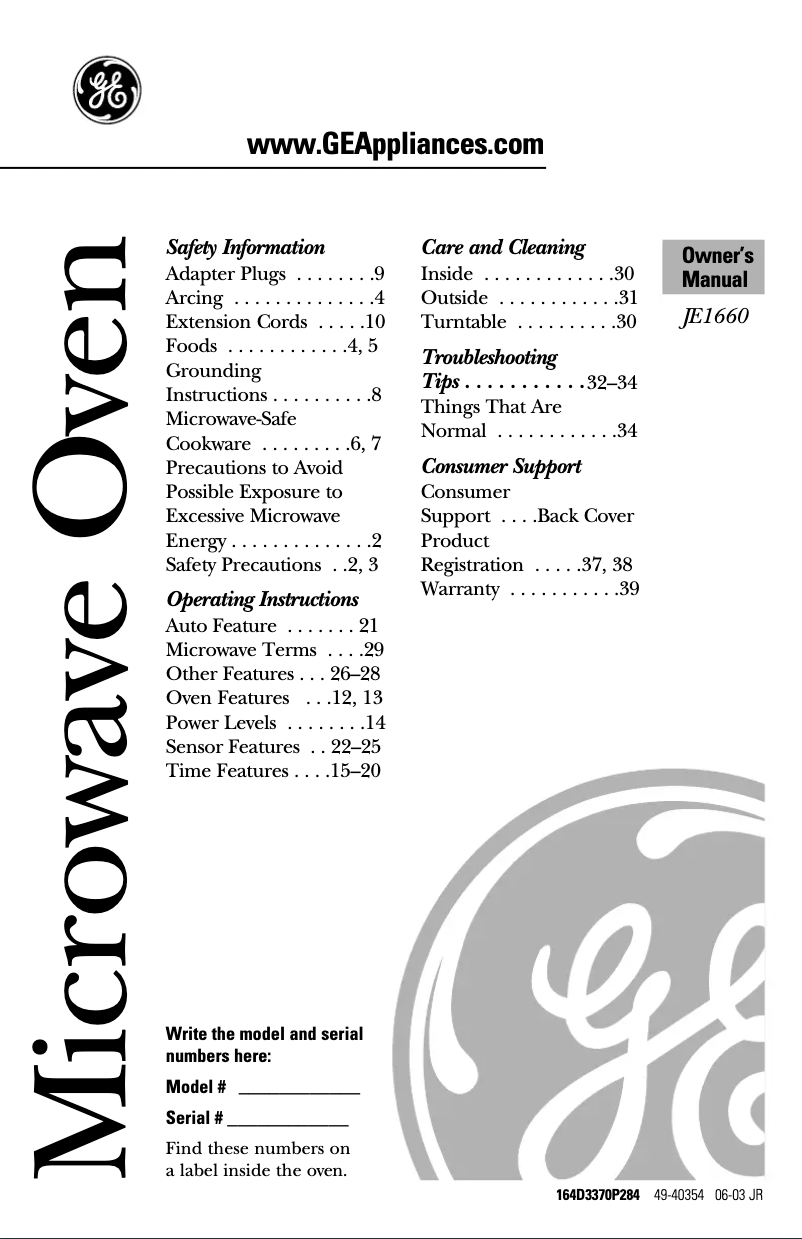 Página 1 del manual Manual de uso y mantenimiento GE Profile JE1660GB