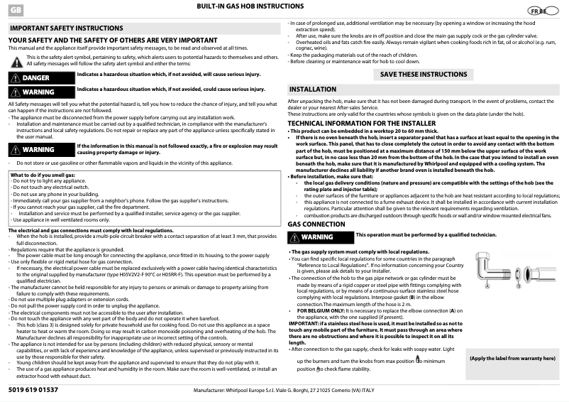 Página 1 del manual Manual de usuario Whirlpool AKR 362/NB