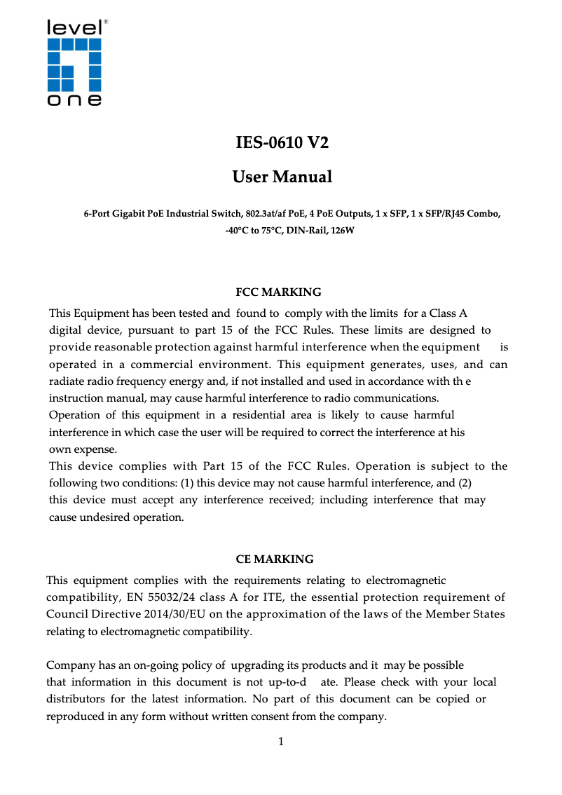 Imagen de la primera página del manual del dispositivo IES-0610