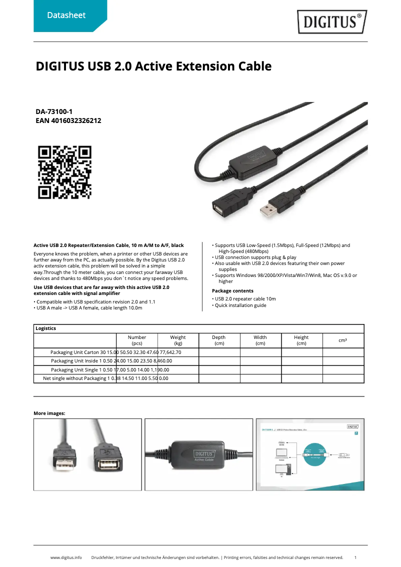 Página 1 del manual Ficha técnica Digitus DA-73100-1