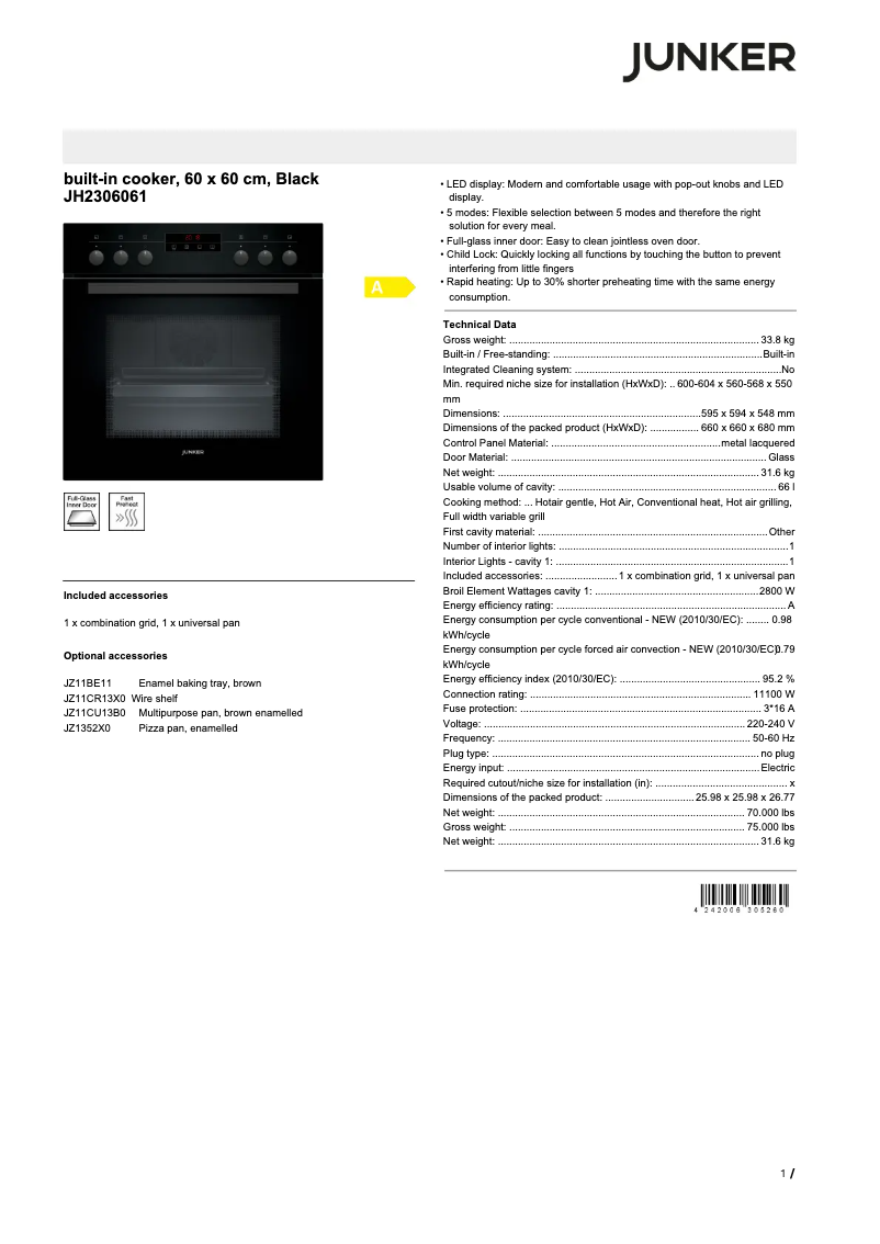 Página 1 del manual Ficha técnica Junker JH2306061
