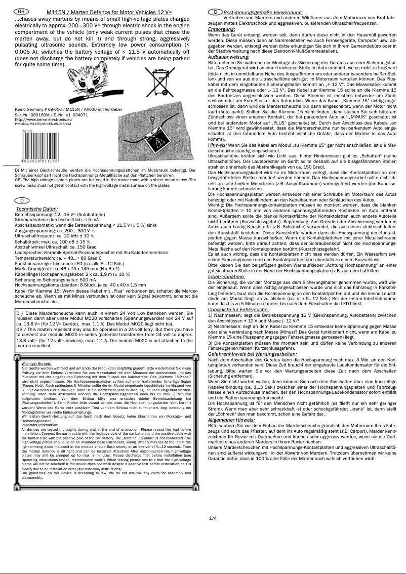 Imagen de la primera página del manual del dispositivo M115N