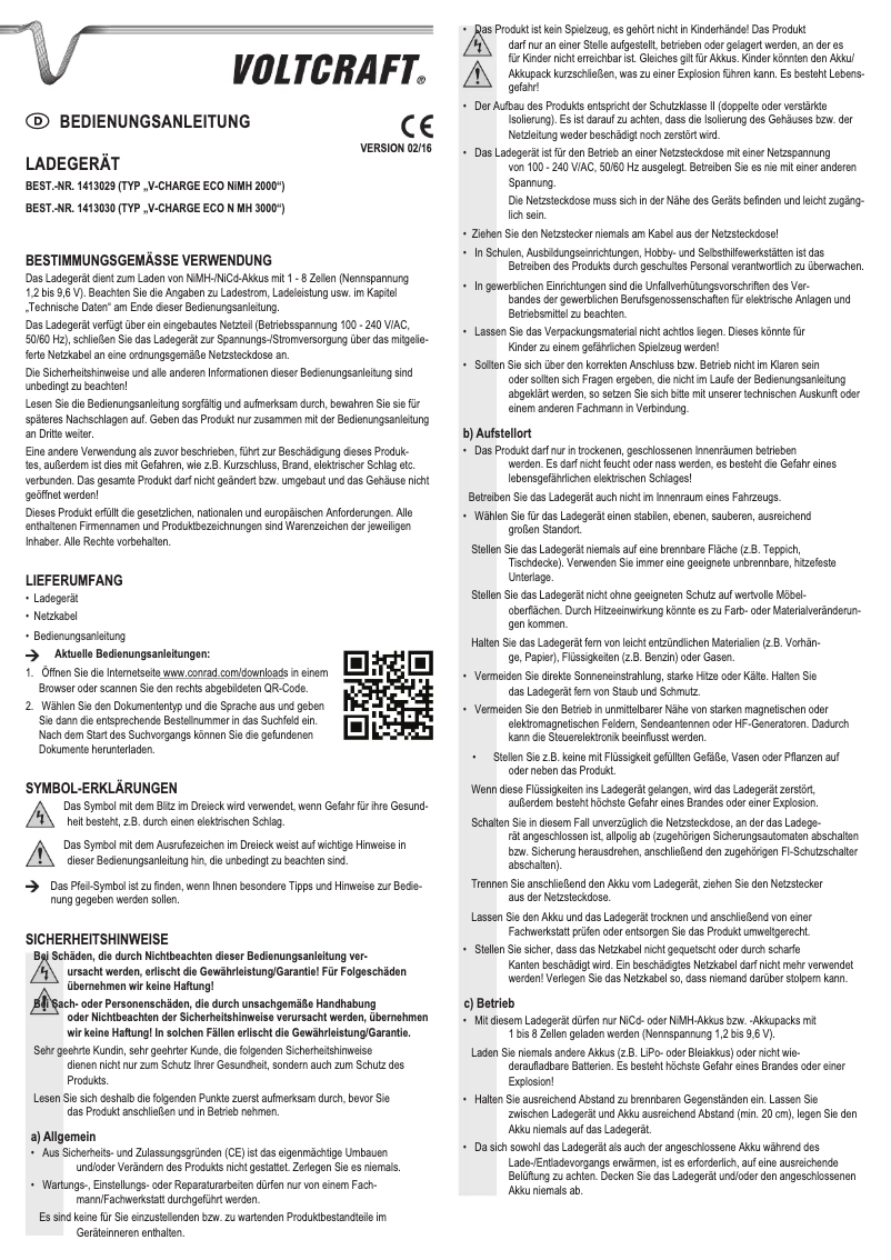 Imagen de la primera página del manual del dispositivo V-Charge Eco NiMh 2000