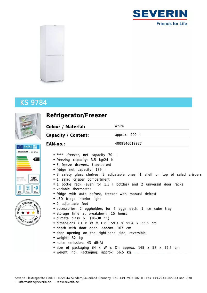 Página nº 1 - Ficha técnica Severin KS 9784