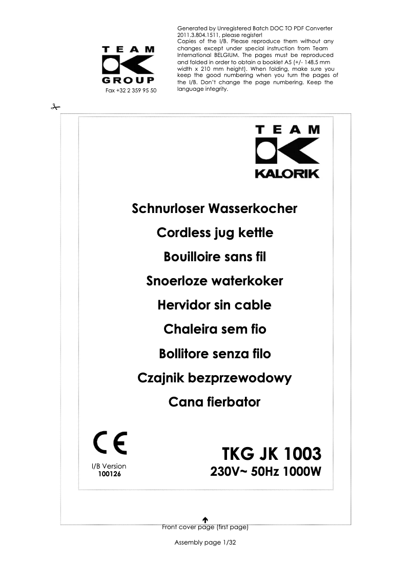Página 1 del manual Manual de usuario Kalorik TKG JK 1003