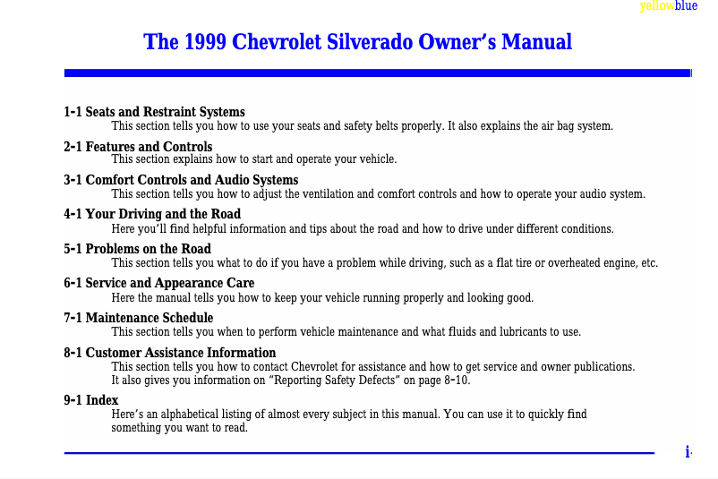 Página 1 del manual Manual de usuario Chevrolet Silverado K1500 (1999)