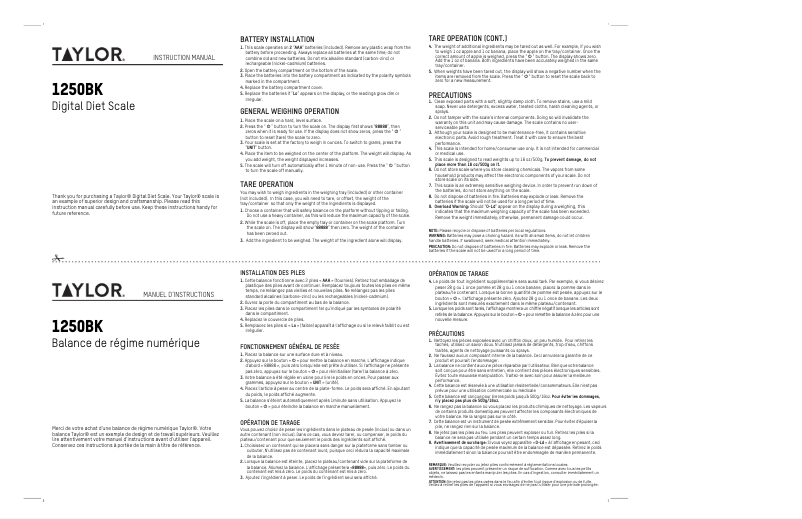 Imagen de la primera página del manual del dispositivo 1250BK