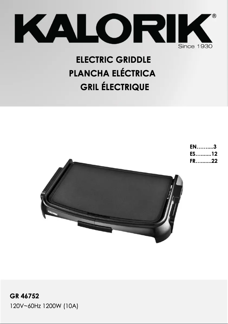 Página 1 del manual Manual de usuario Kalorik GR 46752