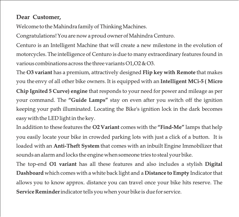 Página 1 del manual Manual de usuario Mahindra Centuro