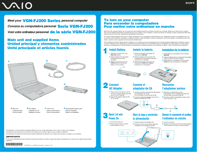 Imagen de la primera página del manual del dispositivo Vaio VGN-FJ250P