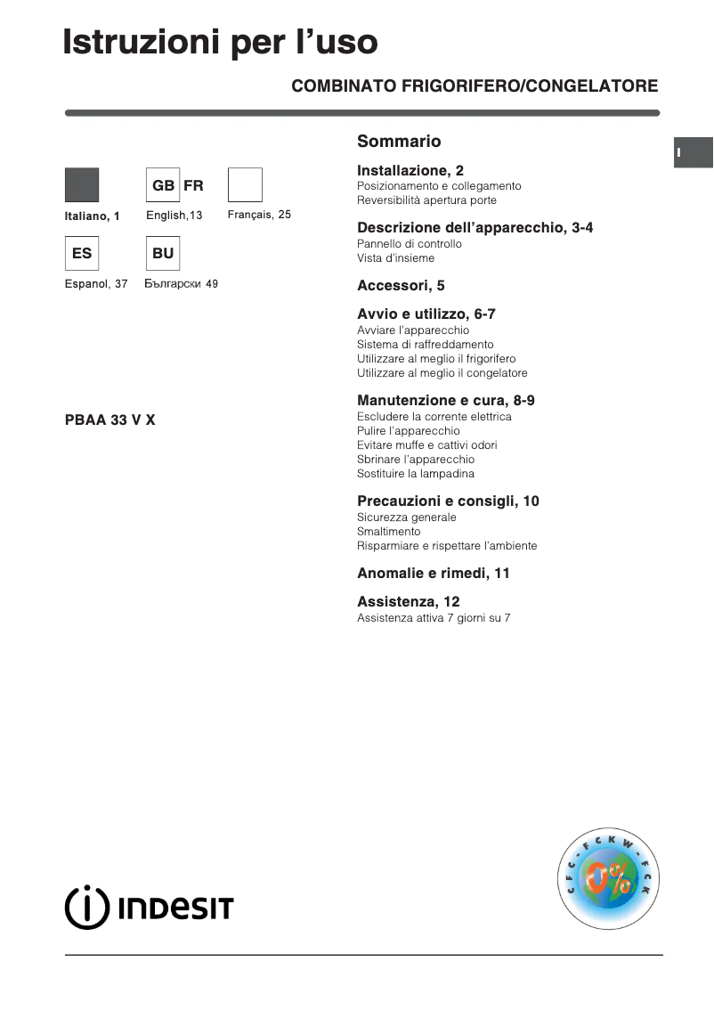 Página 1 del manual Manual de usuario Indesit PBAA 33 VX