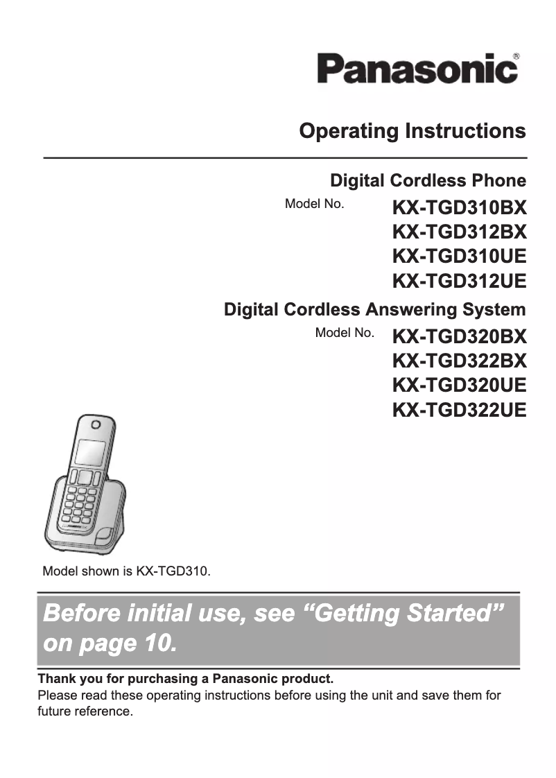 Imagen de la primera página del manual del dispositivo KX-TGF310