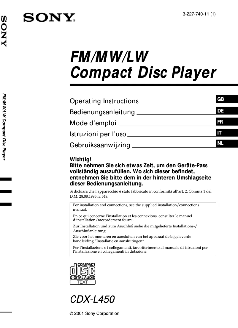 Página nº 1 - Manual de instrucciones Sony CDX-L450