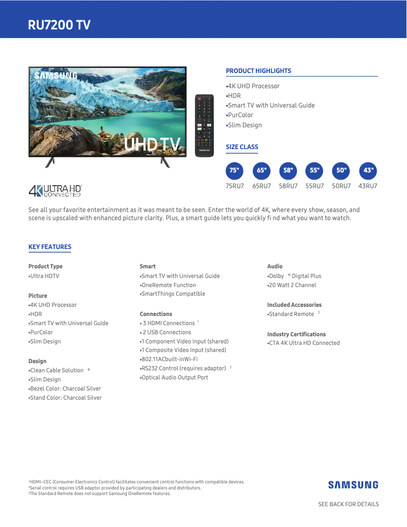Página 1 del manual Ficha técnica Samsung UN55RU7200