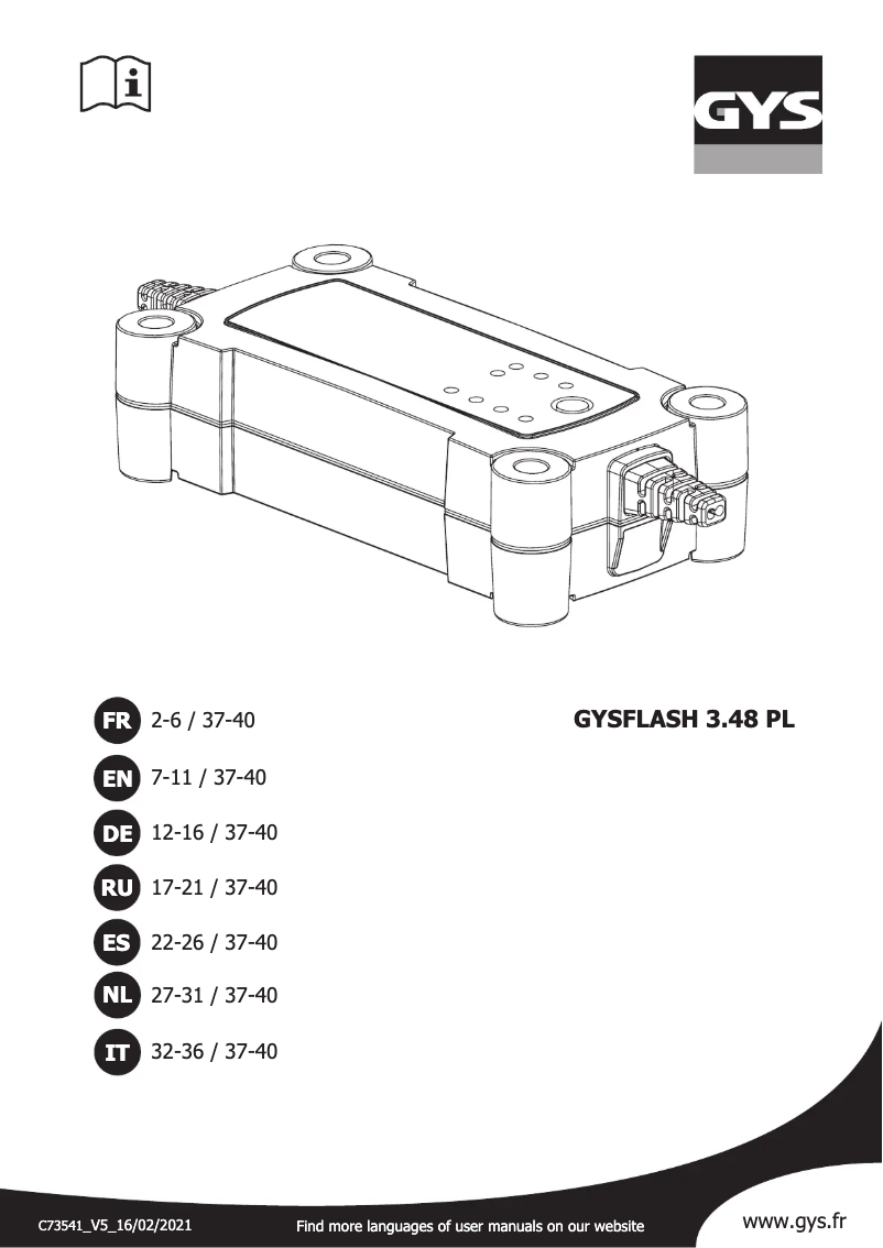 Imagen de la primera página del manual del dispositivo Gysflash 3.48 PL