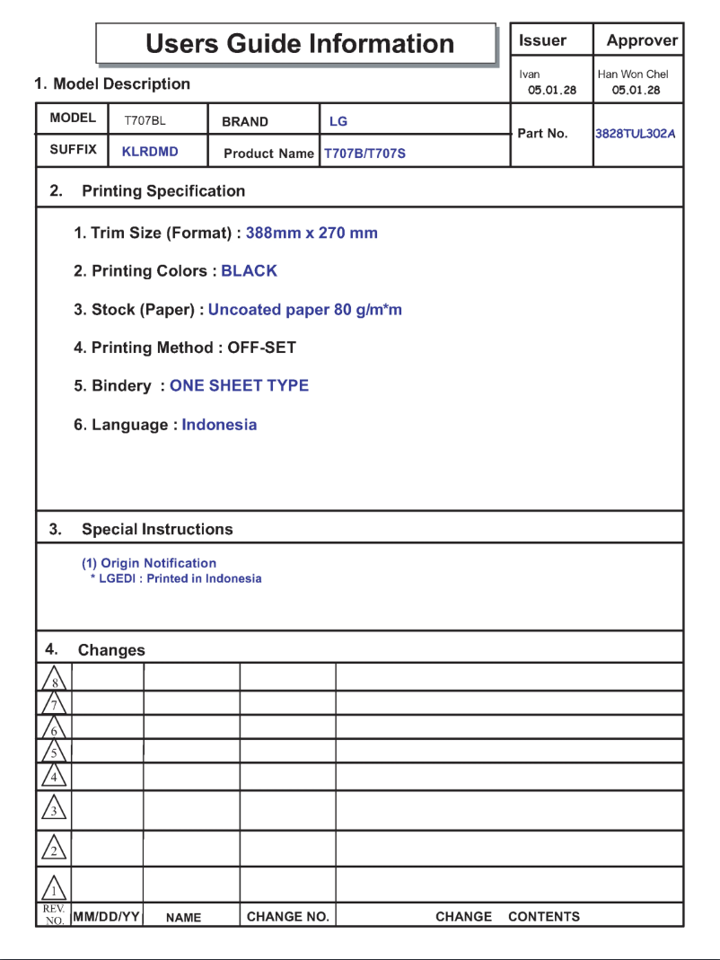 Imagen de la primera página del manual del dispositivo T707S