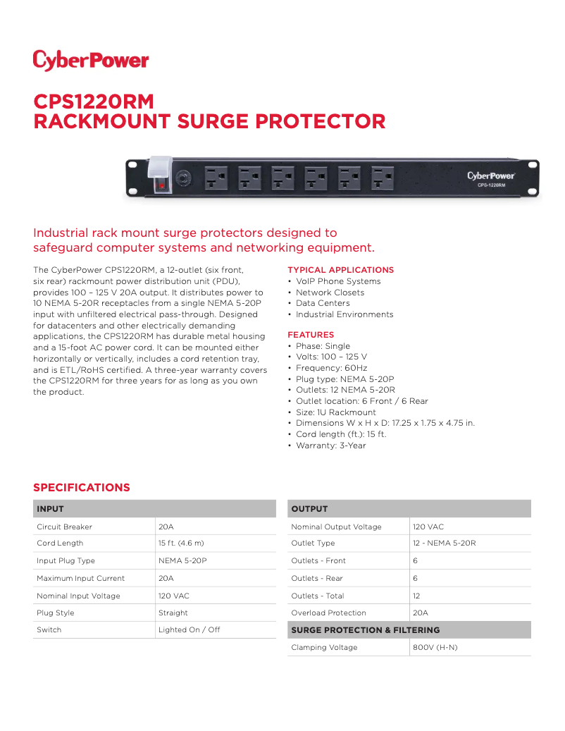 Imagen de la primera página del manual del dispositivo CPS1220RM