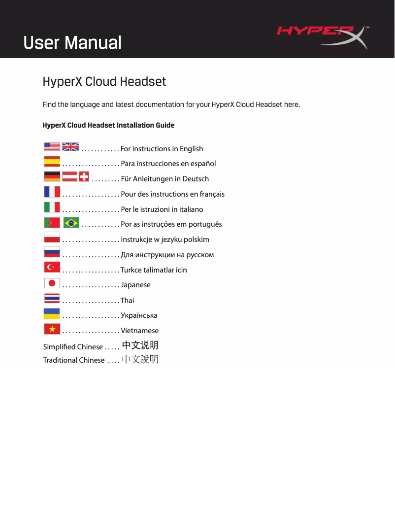 Imagen de la primera página del manual del dispositivo HyperX CloudX