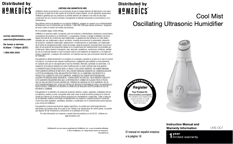 Imagen de la primera página del manual del dispositivo UHE-OC1