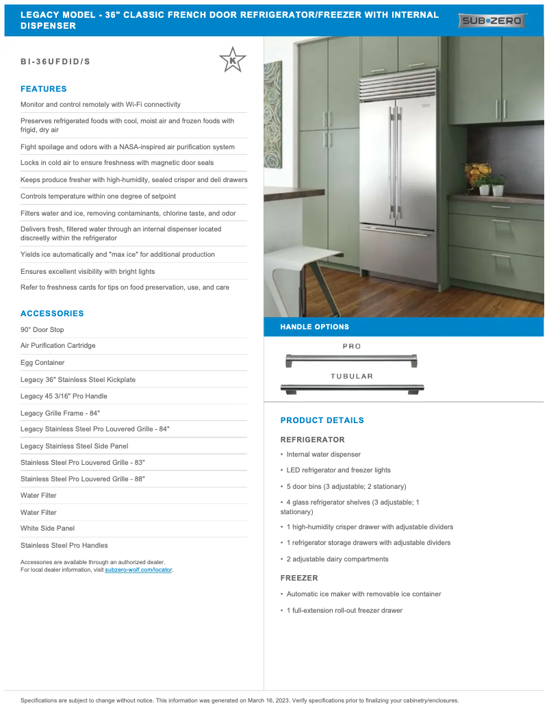 Página 1 del manual Manual de usuario Sub-Zero BI-36UFDIS