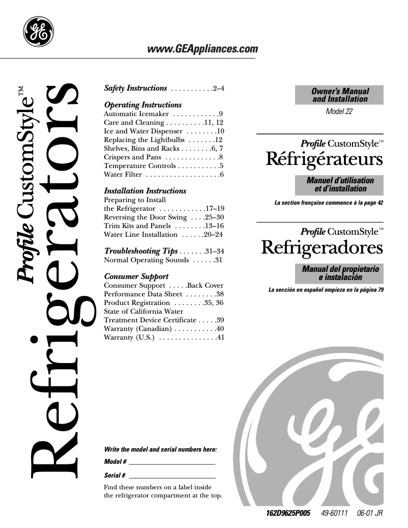 Imagen de la primera página del manual del dispositivo Profile CustomStyle PTC22MFMLWW