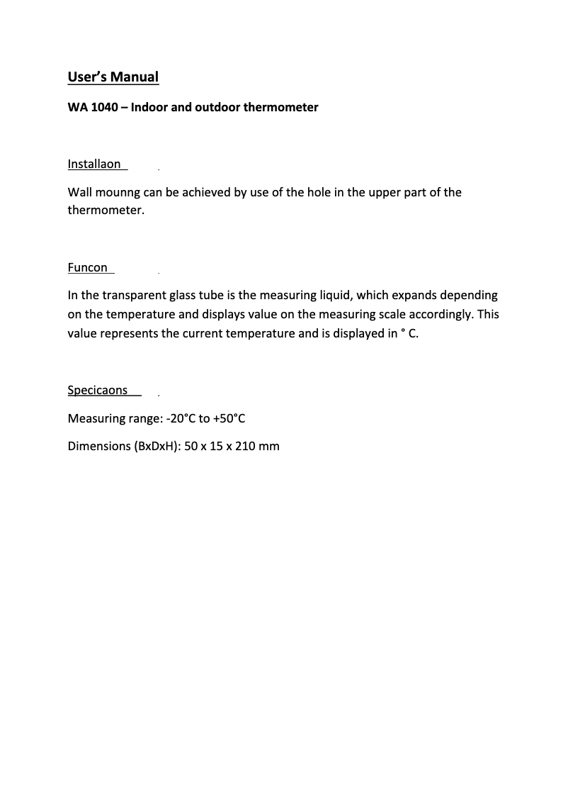 Imagen de la primera página del manual del dispositivo WA 1040