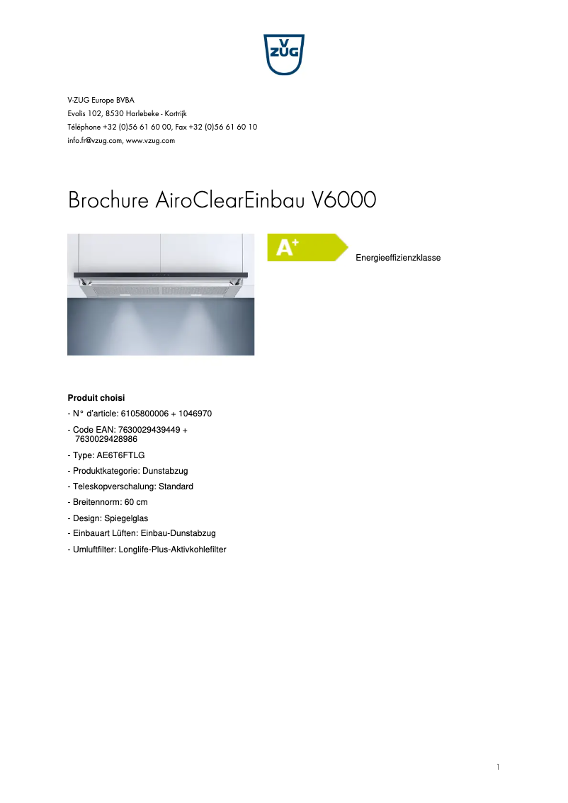 Imagen de la primera página del manual del dispositivo AiroClearEinbau V6000