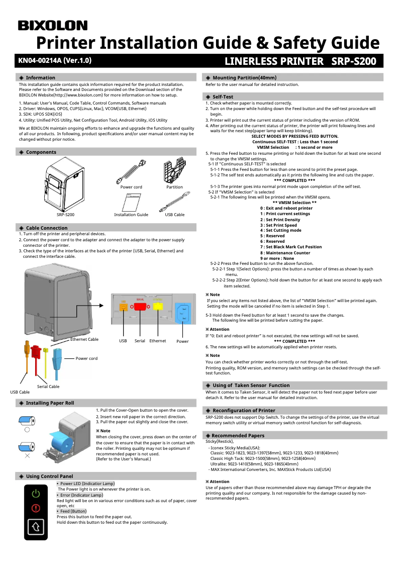Imagen de la primera página del manual del dispositivo SRP-S200