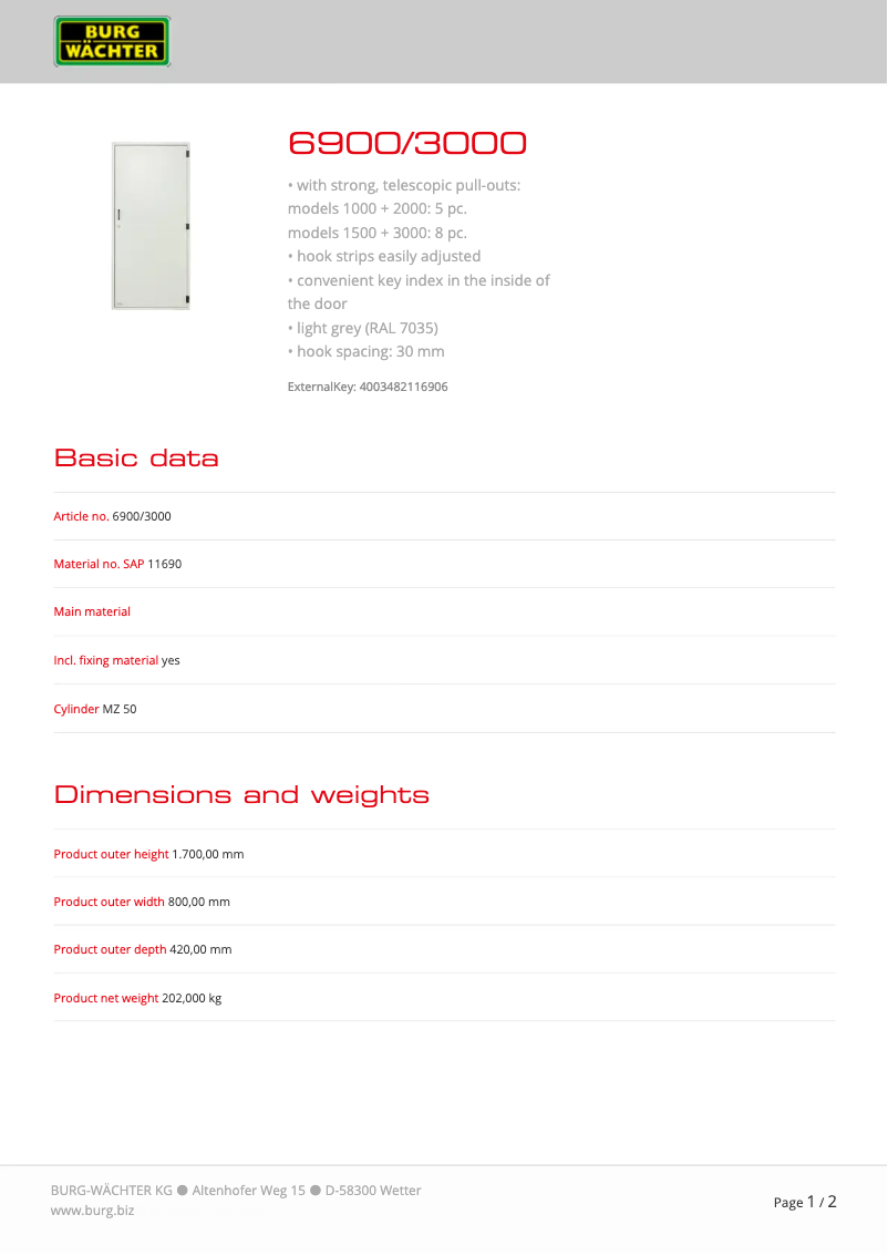 Página nº 1 - Ficha técnica Burg Wächter 6900/1000