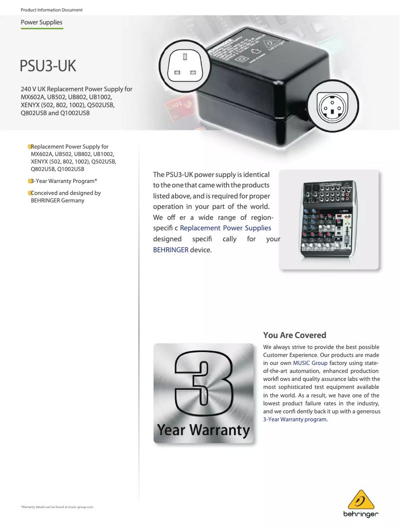 Imagen de la primera página del manual del dispositivo PSU3-UK