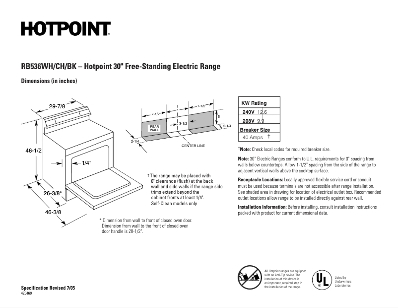 Página 1 del manual Ficha técnica Hotpoint RB536CHCC